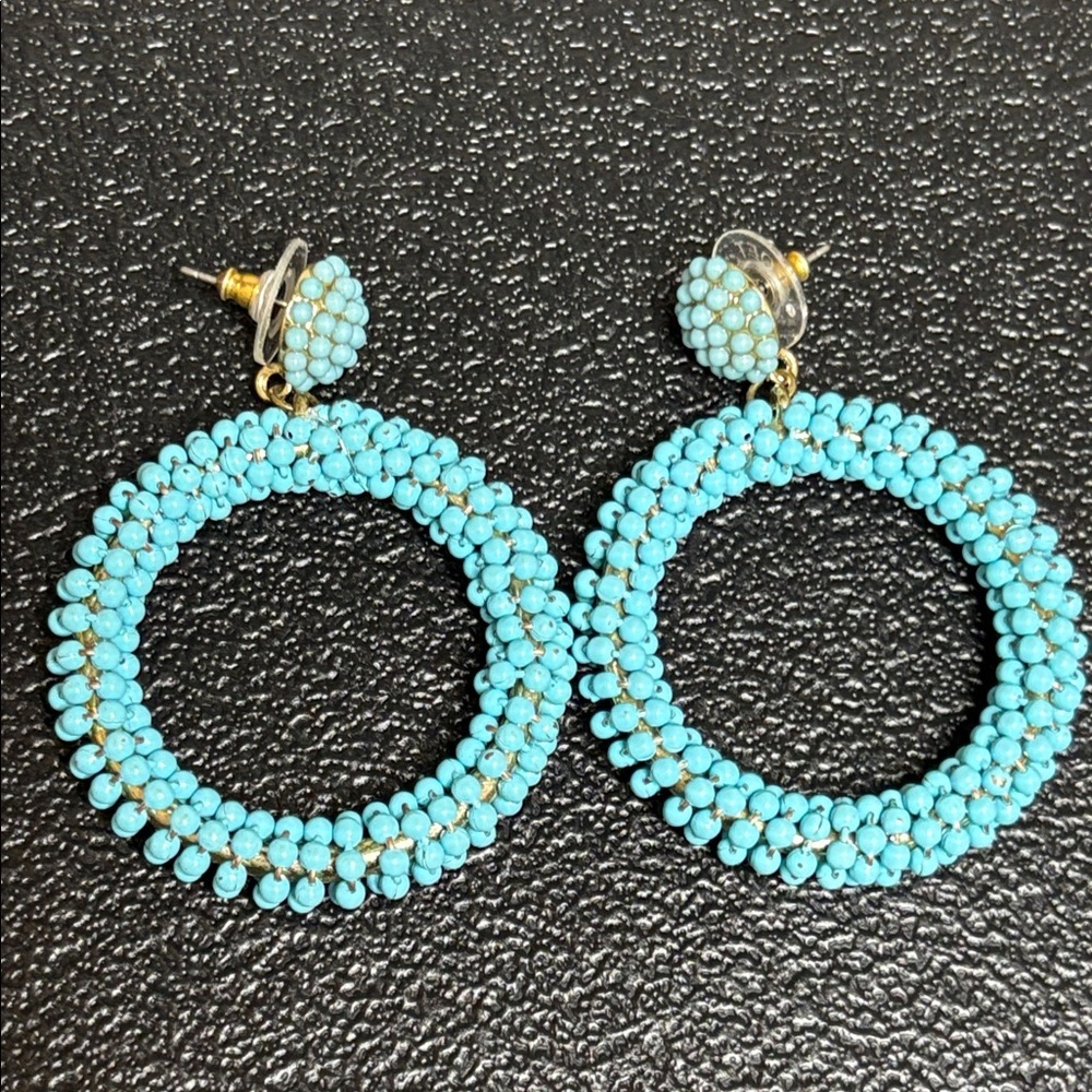 Sugarfix Blue Drop Seed Beaded Dangle Boho Statement Earrings